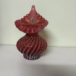 Fenton Cranberry Opalescent Hobnail Jack in Pulpit Vase